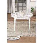 Canisa Kea Serisi 90 x 90 cm Sabit Yuvarlak Beyaz Mermer Desen Mutfak Masası, Metal Ayaklar