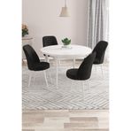 Canisa Kea Serisi Yuvarlak Beyaz Mutfak Masa Takımı, 90 x 90 cm, 4 Siyah Babyface Sandalye