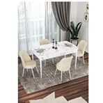 Canisa Kor Serisi 4 Sandalye Krem Beyaz Mermer Desen 70x114 Açılabilir Mutfak Masa Takımı