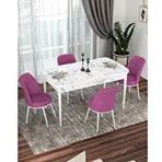 Canisa Kor Serisi 4 Sandalye Mor Beyaz Mermer Desen 70x114 Açılabilir Mutfak Masa Takımı