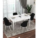 Canisa Kor Serisi 4 Sandalye Siyah Beyaz Mermer Desen 70x114 Açılabilir Mutfak Masa Takımı