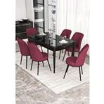 Canisa Kor Serisi 6 Sandalye Bordo Beyaz Mermer Desen 70x114 Açılabilir Mutfak Masa Takımı