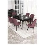 Canisa Kor Serisi 6 Sandalye Gül Kurusu Beyaz Mermer Desen 70x114 Açılabilir Mutfak Masa Takımı