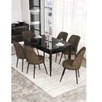 Canisa Kor Serisi 6 Sandalye Kahverengi Beyaz Mermer Desen 70x114 Açılabilir Mutfak Masa Takımı