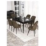 Canisa Kor Serisi 6 Sandalye Kahverengi Siyah Mermer Desen 70x114 Açılabilir Mutfak Masa Takımı