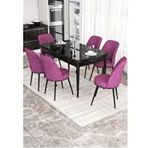Canisa Kor Serisi 6 Sandalye Mor Beyaz Mermer Desen 70x114 Açılabilir Mutfak Masa Takımı