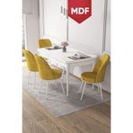 Canisa Kor Serisi 70x114 cm Açılabilir MDF Mutfak Masası Takımı, Beyaz Masa, 4 Hardal Sarısı Sandalye 02-KOR01BYZ04