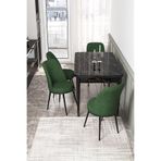 Canisa Kor Serisi 70x114 cm Açılabilir Mutfak Masası Takımı, Siyah Mermer Desen Masa, 4 Haki Yeşil Sandalye 23-KOR1SYHMR04
