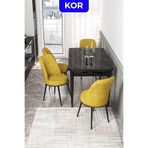 Canisa Kor Serisi 70x114 cm Açılabilir Mutfak Masası Takımı, Siyah Mermer Desen Masa, 4 Hardal Sarısı Sandalye