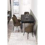 Canisa Kor Serisi 70x114 cm Açılabilir Mutfak Masası Takımı, Siyah Mermer Desen Masa, 4 Kahverengi Sandalye 02-KOR01SYHMR04