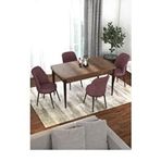 Canisa Kor Serisi Barok Ahşap Desen 70x114 cm Açılabilir 4 Sandalye Gül Kurusu Mutfak Masası Takımı