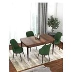 Canisa Kor Serisi Barok Ahşap Desen 70x114 cm Açılabilir 4 Sandalye Su Yeşili Mutfak Masası Takımı