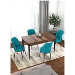 Canisa Kor Serisi Barok Ahşap Desen 70x114 cm Açılabilir 4 Sandalye Turkuaz Mutfak Masası Takımı