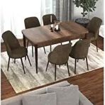 Canisa Kor Serisi Barok Ahşap Desen 70x114 cm Açılabilir 6 Sandalye Kahverengi Mutfak Masası Takımı