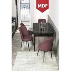 Canisa Kor Serisi, Siyah Mermer Desen 70X114 Açılabilir Mdf Yemek Masası Takımı, 4 Gülkurusu Sandalye