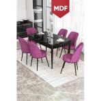 Canisa Kor Serisi, Siyah Mermer Desen 70X114 Açılabilir Mdf Yemek Masası Takımı, 6 Sandalye