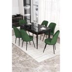 Canisa Kor Serisi Siyah Mermer Desen 70x114 cm Açılabilir Yemek Masası Takımı, 6 Sandalye, Haki Yeşil
