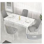 Canisa Lav Serisi 80x132 Beyaz Mermer Desen Masa Takımı ve Gold Halkalı 4 Adet Gri Sandalye