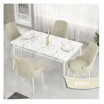 Canisa Lav Serisi 80x132 Beyaz Mermer Desen Masa Takımı ve Gold Halkalı 4 Adet Krem Sandalye