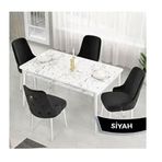 Canisa Lav Serisi 80x132 Beyaz Mermer Desen Masa Takımı ve Gold Halkalı 4 Adet Siyah Sandalye