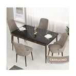 Canisa Lav Serisi 80x132 Siyah Mermer Desen Ceviz Ayak Masa Takımı ve Gold Halkalı 4 Adet Cappucino Sandalye