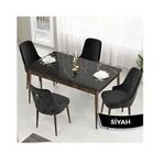 Canisa Lav Serisi 80x132 Siyah Mermer Desen Ceviz Ayak Masa Takımı ve Gold Halkalı 4 Adet Siyah Sandalye