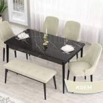 Canisa Lav Serisi 80x132 Siyah Mermer Desen Gold Halkalı 4 Krem Sandalye ve 1 Bench Krem Masa Takımı