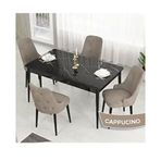 Canisa Lav Serisi 80x132 Siyah Mermer Desen Masa Takımı ve Gold Halkalı 4 Adet Cappucino Sandalye