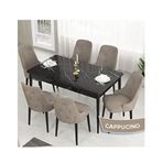 Canisa Lav Serisi 80x132 Siyah Mermer Desen Masa Takımı ve Gold Halkalı 6 Adet Cappucino Sandalye
