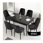 Canisa Lav Serisi 80x132 Siyah Mermer Desen Masa Takımı ve Gold Halkalı 6 Adet Siyah Sandalye