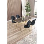 Canisa Lena Serisi 90x160 cm Lak Panel Antrasit Ironi Gold Kaplama Ayaklı Masa Takımı, 4 Antrasit Sandalye