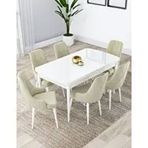 Canisa Lia Serisi 80x132 cm Açılabilir Beyaz Masa 6 Sandalye Krem Mutfak Masası Takımı