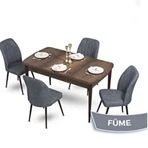 Canisa Mun Serisi 80x132 Açılabilir Mdf Barok Ahşap Desen Masa Takımı ve 4 Adet Füme Sandalye