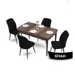 Canisa Mun Serisi 80x132 Açılabilir Mdf Barok Ahşap Desen Masa Takımı ve 4 Adet Siyah Sandalye