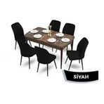 Canisa Mun Serisi 80x132 Açılabilir Mdf Barok Ahşap Desen Masa Takımı ve 6 Adet Siyah Sandalye
