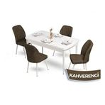 Canisa Mun Serisi 80x132 Açılabilir Mdf Beyaz Masa Takımı ve 4 Adet Kahverengi Sandalye