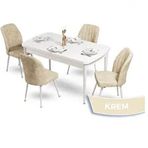 Canisa Mun Serisi 80x132 Açılabilir Mdf Beyaz Masa Takımı ve 4 Adet Krem Sandalye