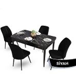 Canisa Mun Serisi 80x132 cm Açılabilir Mdf Siyah Mermer Desen 4 Siyah Sandalye Masa Takımı