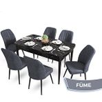 Canisa Mun Serisi 80x132 cm Açılabilir Mdf Siyah Mermer Desen 6 Füme Sandalye Masa Takımı
