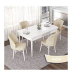 Canisa Nef Serisi 70x114 Açılabilir Mdf Beyaz Masa Takımı ve 4 Adet Krem Sandalye