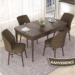 Canisa Nef Serisi 70x114 cm Açılabilir Mdf Barok Ahşap Desen 4 Kahverengi Sandalye Masa Takımı
