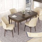 Canisa Nef Serisi 70x114 cm Açılabilir Mdf Barok Ahşap Desen 4 Krem Sandalye Masa Takımı