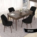 Canisa Nef Serisi 70x114 cm Açılabilir Mdf Barok Ahşap Desen 4 Siyah Sandalye Masa Takımı