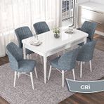 Canisa Nef Serisi 70x114 cm Açılabilir Mdf Beyaz 6 Gri Sandalye Masa Takımı