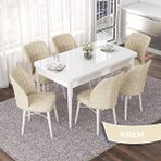 Canisa Nef Serisi 70x114 cm Açılabilir Mdf Beyaz 6 Krem Sandalye Masa Takımı