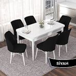 Canisa Nef Serisi 70x114 cm Açılabilir Mdf Beyaz 6 Siyah Sandalye Masa Takımı
