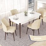 Canisa Nef Serisi 70x114 cm Açılabilir Mdf Beyaz Ceviz Ayak 4 Krem Sandalye Masa Takımı