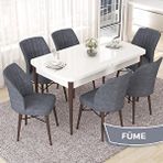 Canisa Nef Serisi 70x114 cm Açılabilir Mdf Beyaz Ceviz Ayak 6 Füme Sandalye Masa Takımı