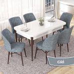Canisa Nef Serisi 70x114 cm Açılabilir Mdf Beyaz Ceviz Ayak 6 Gri Sandalye Masa Takımı