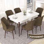 Canisa Nef Serisi 70x114 cm Açılabilir Mdf Beyaz Ceviz Ayak 6 Kahverengi Sandalye Masa Takımı